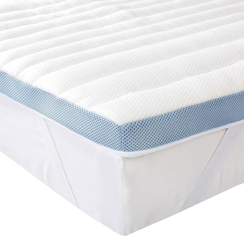 Amazon Basics Memoryschaum Matratzenauflage mit Bändern,150 x 200 cm, 5 cm Höhe, weiß