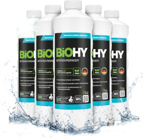 BiOHY Intensivt rengöringsmedel (6 x 1l flaska) | Högpresterande INDUSTRIAL CLEANER | Grundrengöring idealisk för högtrycksrengörare, lågskummande (Intensivreiniger)
