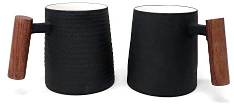 TeaLogic 2er Set Becher Negra für 320ml schwarz Porzellan mit Rosenholzgriff