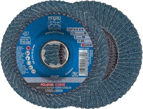 PFERD TOOLS Fächerscheibe POLIFAN CURVE, 10 Stück, 115mmx11mm, Z40, X-LOCK (22,23 mm), SGP STEELOX, 67689033 – für die präzise Kehlnahtbearbeitung