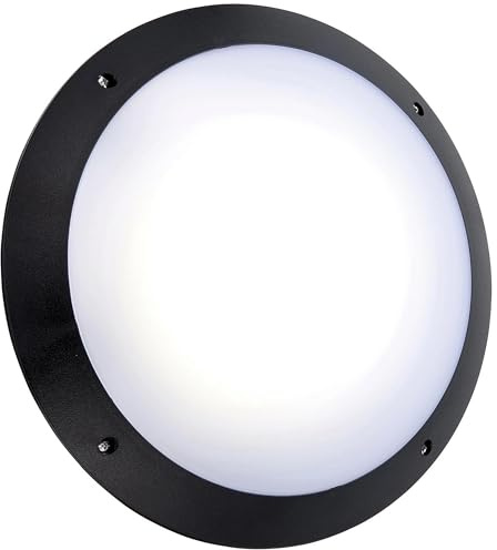 National Lighting SERAN’s 12W Round Motion Sensor SMD LED Light - IP65 Outdoor Security Light - Flush Round Bulkhead wall Light -Flush Wall Light - Commercial or Domestic Use | Daylight 6000K