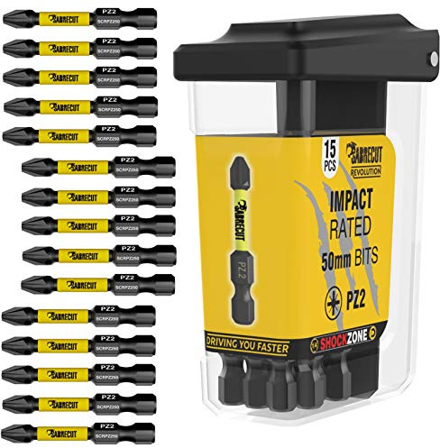 SabreCut 15pcs SCRPZ25015B 50mm PZ2 Heavy Duty Pozidriv Impact Bits | Forged precision tips and heat-treated torsion steel improve impact resistance, durability and reduce breakage
