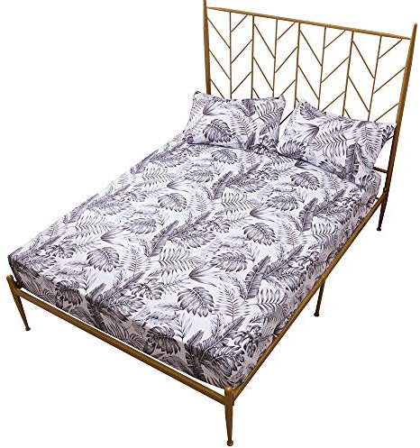 Mateju WasserdichtemMikrofaser Spannbetttuch, Spannbettlaken Rutschfestem Weiche Atmungsaktivem Kissenbezüge Bettlaken Bis 30cm Hohe Matratzen in Vielen Größen (80cmX200cmX30cm,Tropische Blätter)