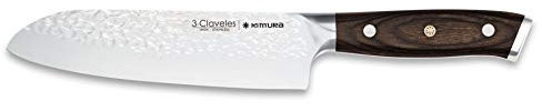 3 Claveles Kimura Cuchillo Santoku multiusos cuchillos utensilios originales para la cocina asiática cortar carne, pescado y verdura de 17,5 cm, 7 de hoja