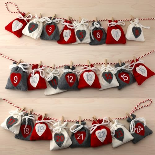 Adventskalender 2025 zum Befüllen, 24 große Säckchen für Kinder, Count-Down Kalender, Klammer-Säckchen, DIY selber machen Weihnachten