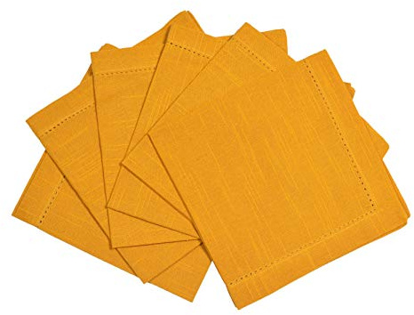 Penguin Home 100% Premium-Leinenoptik mit wiederverwendbaren Servietten mit Hohlsaum – Täglicher Gebrauch als Dinner-Servietten – 6er-Set, einfarbiges Ocker, 50 x 50 cm