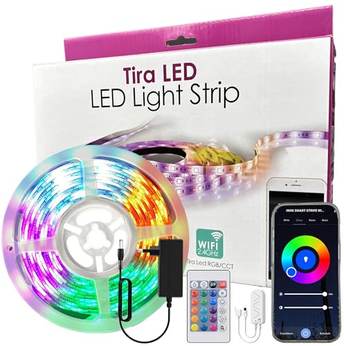 Tira Led Inteligente WiFi Smart 24W 5m Regulable IP65, Luces RGBW 2700k-6500K, Iluminación Decorativa para Habitación, Ajustable y Multicolor, App TUYA, compatible con Alexa y Google Assistant (5M).