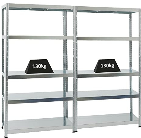 PROREGAL Mega Deal 2er-Sparset Metallregal Steel Eagle 180x100x40cm Fachlast 130kg Verzinkt Schwerlastregal, Küchenregal, Kellerregal, Steckregal, Garagenregal, Lagerregal