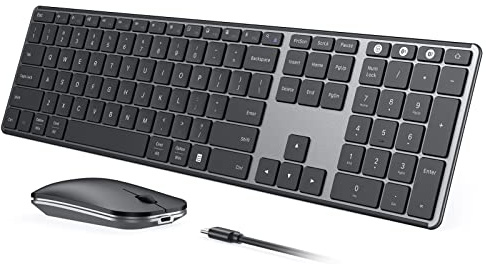 seenda Wireless Bluetooth Keyboard and Mouse Combo, SKM64-3 Rechargeable Slim Quiet Keyboard Mouse, 3 Multi-Device Connection, Compatible for Windows 11/10 PC Laptop Mac MacBook iPad, Black Gray