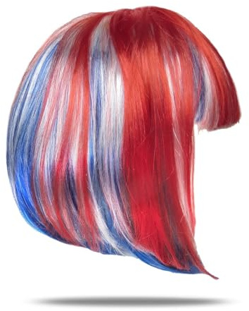 Sonia Originelli Kunsthaar Perücke Bob Kurze Haare Blau-Weiß-Rot - Fanartikel Karneval Fasching EM WM Pagenkopf Fan