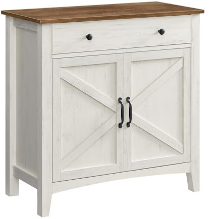 VASAGLE Küchenschrank, Sideboard mit Schubladen, Aufbewahrungsschrank mit Türen, verstellbare Ablage, Landhausstil, für Wohnzimmer Küche, 40 x 80 x 80 cm, vintageweiß-honigbraun BBK341W01