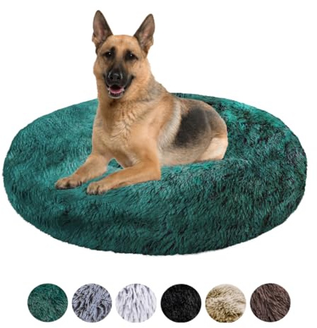 Grand Filippo Fluffy Hundebett mit waschbarem Bezug 100 cm - Handgefertigt Hundebett Flauschig - Hundekissen Flauschig - Katzenbett Maschinenwaschbar - Rund Katzenbett Grün