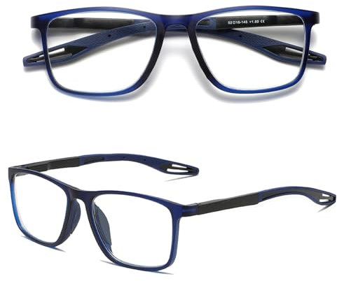 Hubeye Occhiali da lettura sportivo da uomo e donna Lettori ultraleggero TR90 Confortevole Flessibile Occhiali anti luce blu (Blu, 2.00)