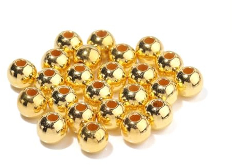 Whakano 100 Stück Runde Perlen zum Auffädeln, 12mm ABS Perlen für Vasenfüller, Kunsthandwerk, Armbänder, Halsketten, Kleidung, Schlüsselanhänger Deko, Golden B