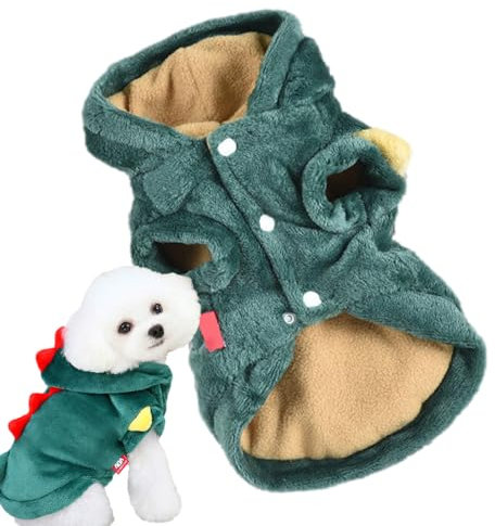 Mingchengheng Hunde Kostüme Hundebekleidung, Haustier Dinosaurie Kapuzen Pullover,Plüsch-Outfit Hund Warme Jacke Dinosaurier Cosplay Hundekleidung