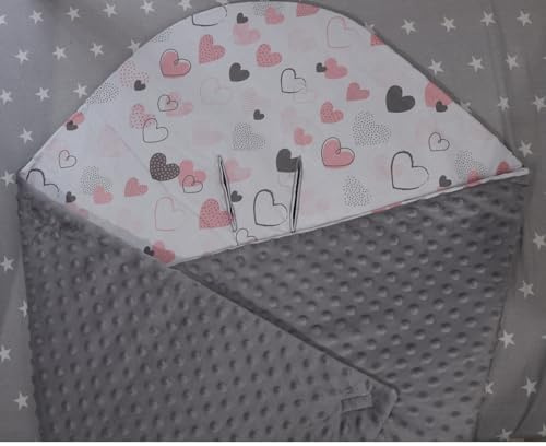 Generisch Zweilagige Decke mit Namen - EINSCHLAGDECKE - 90x90 cm - Babydecke für Babyschale Baumwolle (Grau - Herzen)