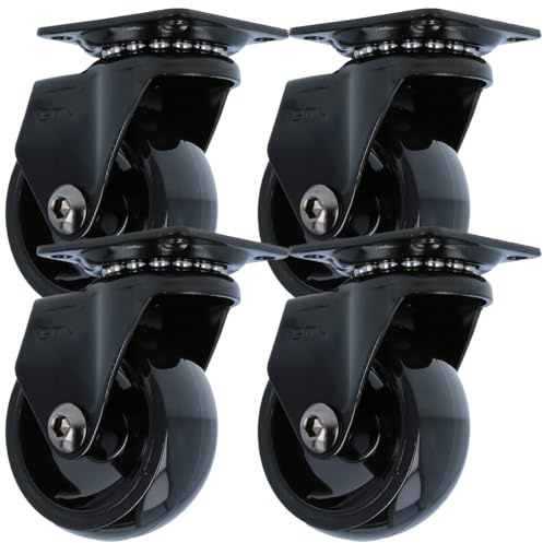 MS Beschläge moderne schwarze Möbelrolle Design-Möbeltransportrolle 360° drehbare Anschraubplatte Polyurethan Lenkrolle kugelgelagert (Ø 50mm, 4)