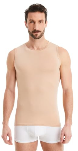 FINN Maglietta Intima Business Uomo Senza Maniche con Collo Rotondo - Maglia Sottogiacca in Originale Tessuto Lenzing® Modal - La Canotta Perfetta sotto Camicia e Abito Invisibile Color Pelle 3XL