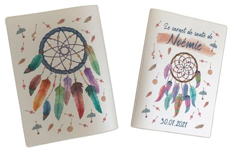 Protège carnet de santé personnalisé, idée cadeau personnalisable bébé, cadeau naissance original, Housse carnet de santé Attrape Rêve - CL0030a (Nacré Perle)