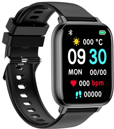 RORIOS 1,77 HD Smartwatch für Damen Herren Bluetooth Anruf SMS Benachrichtigungen für Eingehende Anrufe Fitnessuhr mit Herzfrequenzmesser GPS Mehrere Sportmodi Schwarz