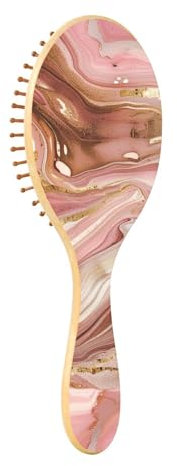 Wooden Hairbrush A Background Of Swirling Rose and Gold Marble Patterns Wood Paddle Hair Brush Wooden Hair Brushes For Women Natural Wood Brush