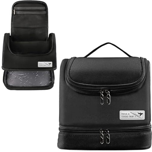 Toiletry Bag for Men, Travel Wash Bag, Waterproof Double-Layer Makeup Bag, Wet & Dry Separation Gym Shaving Shower Cosmetics Organizer Bag