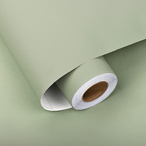 HotDecor Papier Peint Adhesif Vert 60cm x 800cm Film Adhesif Pour Meuble Cuisine Papiers Peints Vert Sauge Pour Chambre Enfant Film Autocollant Meuble Armoires De Cuisine Rouleau Adhesif Decoratif