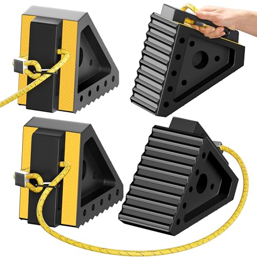 Profasion 4 Pack Heavy Duty Wheel Chocks with 39 Rope, Rubber Wheel Chocks for Trailers, RV, Cars, Trucks, and ATV