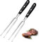 Lot de 2 fourchettes à viande avec poignée - 26 cm - En acier inoxydable - Avec poignée en plastique - Pour barbecue, cuisine, dinde, rôti, dîner - Noir