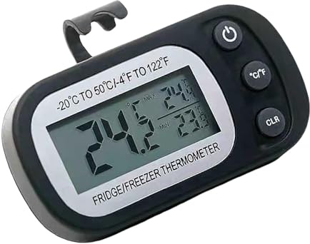 Fridge Thermometer - Freezer Thermometer With Hanging Hook | Waterproof Digital Kitchen Temperature | Digital Refrigerator Thermometer | Refrigerator Thermometer | LCD Digital Fridge Freezer Thermome