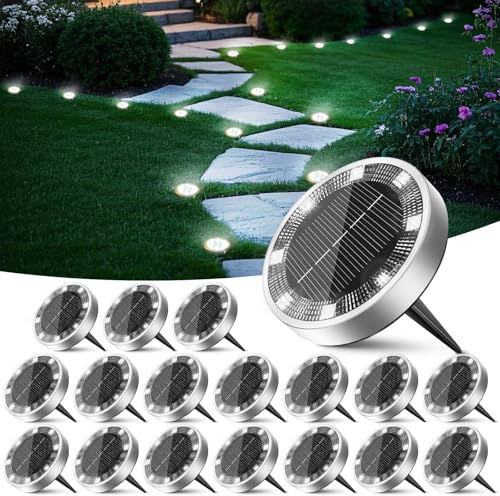 Peasur 18 Stück Solar Bodenleuchten Aussen, 8 LED Solarlampen für Außen Garten Wetterfest, Solarleuchten Gartenbeleuchtung für Boden Weg Rasen Gehweg Kaltweiss