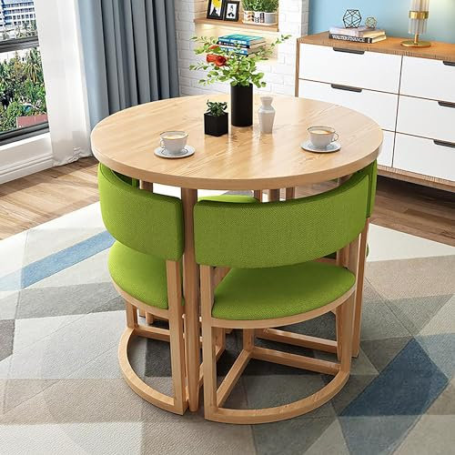 Rundes Konferenztisch- und Stühle-Set, 5-teilig, Küchen-Esstisch-Set für 4 Personen, Metallrahmen, Esstisch-Set für kleine Räume, Wohnungsmöbel (Stofffarbe)