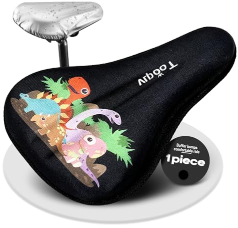 DINTSTYLE Kids Bike Seat Cushion 9x6, Kids Bike Seat Cover, with Cartoon Design, Non-Slip, Shock-Absorbing, Easy Install. Universal Fit for Boys/Girls Bicycles, Black