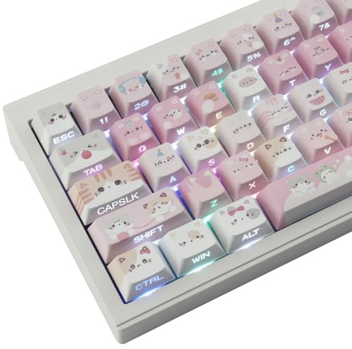PBT Keycaps - Side Printed Keycap Set,136 Keys Shine Through Meow Meow Squad Custom Cat Keycaps, Cherry Profile Keyboard Keycap for Cherry Gateron MX Swithes ANSI Layout Mechanical Keyboards