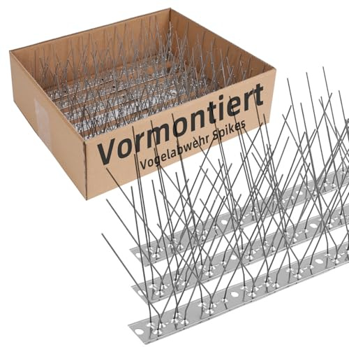 Moyofree Vogelabwehr Spikes vormontiert für Dach und Fenster, Taubenabwehr Spikes Edelstahl Vogelschreck und Vogelschutz für Krähen, Möwen und kleine Vögel, Vogelabwehrspikes Set Abdeckung 2 Meter