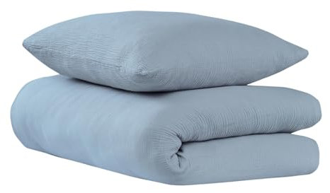 Uncover by Schiesser Bettwäscheset Lennox - Musselin - 2-teilig - 135x200cm - Hellblau