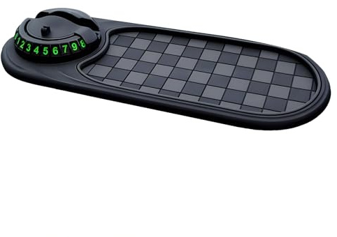 Multifunktions Auto Anti Rutsch Matte, Auto Antirutschmatte Handy, 360° Drehbar Anti Rutsch Armaturenbrett Matte Pads mit Digitale Parkscheibe (Black_Black)