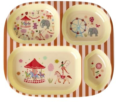 Rice Melamin Kinderteller mit 4er Einteilung - pink - Fun Fair Print