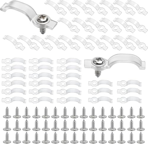 TMZELOA 100 Pièces Clip de Fixation, 10 mm Transparent Waterproof Bande LED Supports de Fixation Livré avec de Vis, Clips de Fixation pour Clips de Supports de Fixation Ruban LED