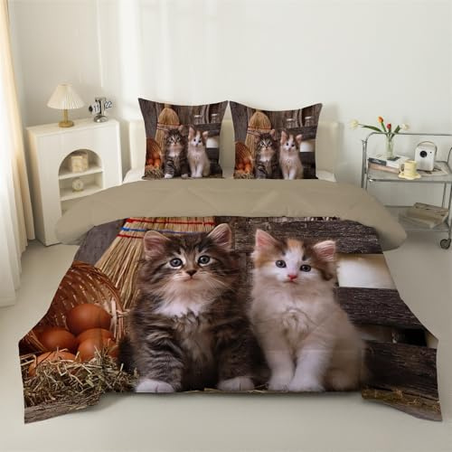 phonxia Katzen Bettdecke 135x200 4 Jahreszeiten, Kind Bettdecke Ohne Bezug 135x200cm 240gsm - 3D-Muster Bettdecke Ohne Bezug Nutzbar Leicht Weiche Wende Schlafdecke Steppdecke Mit 2 Kissenbezug R95