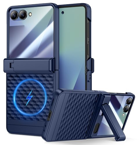 HWeggo Funda para Galaxy Z Flip 7 con soporte, compatible con MagSafe, funda de protección de bisagra con soporte y protector de pantalla de cámara, protección magnética delgada antiarañazos, color