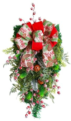 LOVIVER Christmas Teardrop Swag, Front Door Wreath Artificial Flowers Wreath Swag for Housewarming Fireplace Outside Backdrop Holiday