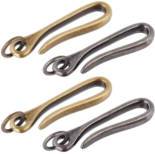 CRASPIRE 4Pcs Silver Brass U Shape Hook Keychain Tibetan Key Chain Japanese Fish Hook Shackle Key Rings Jump Rings Alloy Solid Antique Bronze Buckle Belt Clip Pocket Holder for Men Wallet Badge Purse