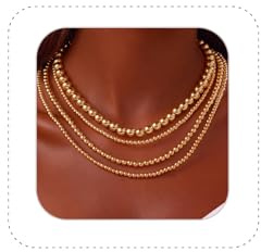 Women Gold Silver Beads Layered Punk Hip Hop Chunky Stackable Beads Ball Chain Choker Necklace Set for Women, Large, CCB, No Gemstone
