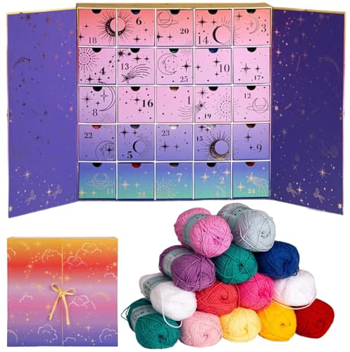 Häkel Adventskalender 2025 mit 25 DIY Projekten, Weihnachtsgeschenke, Kreativer Woll Countdown Kalender, Handarbeits Set für Häkelbegeisterte