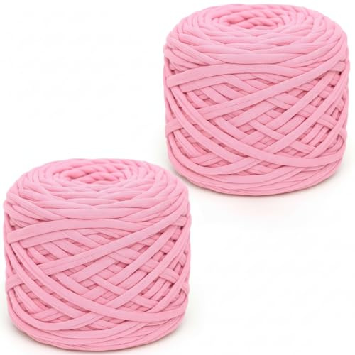 Xtrillogen 2x300g Tshirt Garn,Dicke Häkelgarn für Taschen,Baumwollgarn zum Häkeln,Chunky Yarn,Strickgarn,Textilgarn,für Gehäkelte Taschen,Körbe,Decke,Mützen,DIY-Bastelarbeiten (Hellrosa)