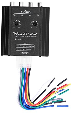 Domary 4-channel Audio Impedance Converter, High to Low Line, for Car Stereo Radio Speaker Frequency Filter, with Fast Heat Dissipation, Anti Interference, Strong Shielding, Used for