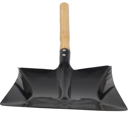 DAZZLEEX Pelle de cheminée avec pelle en fer robuste et poignée en bois, grande pelle à poussière de 40 cm pour enlever les cendres des cheminées, poêles et barbecues extérieurs, (L)