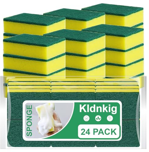 24 Pack Kitchen Cleaning Sponges,Scrub Sponges,Non-Scratch Scrub Dish Sponge Safe on Non-Stick Cookware,Stink-Free Cleaning Supplies for Pots, Pans