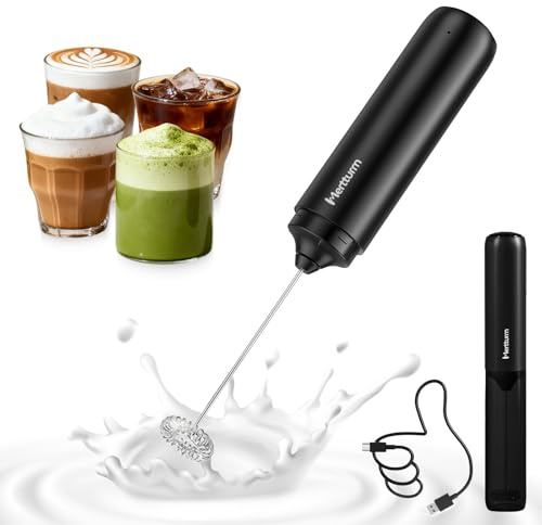 MERTTURM Milchaufschäumer Elektrisch USB-C Wiederaufladbar, Tragbarer Milchschäumer als Handheld Kaffee-Aufschäumer&Getränkemixer, Für Latte, Cappuccino, Macchiato, Matcha und Eier Schlagen, Schwarz